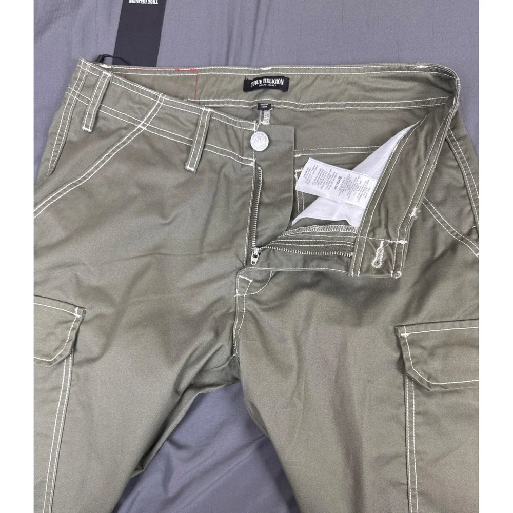 True Religion Mens Cargo SN Pant HS Kalamata Green Contrast Stitch ~33x32 NWT